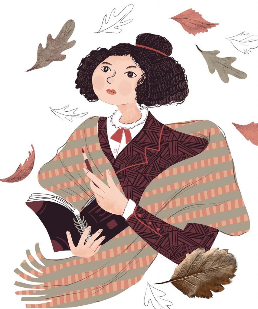 fall illustration with young woman