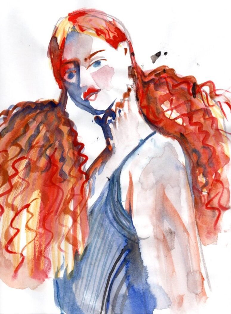 Fashion illustration, mayya sultan, watercolor, guache, people, portrait, woman, sketch