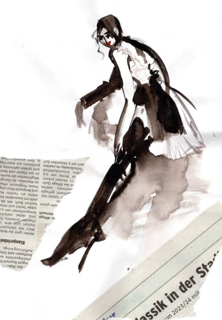 Fashion illustration, mayya sultan, watercolor, guache, people, portrait, woman, sketch