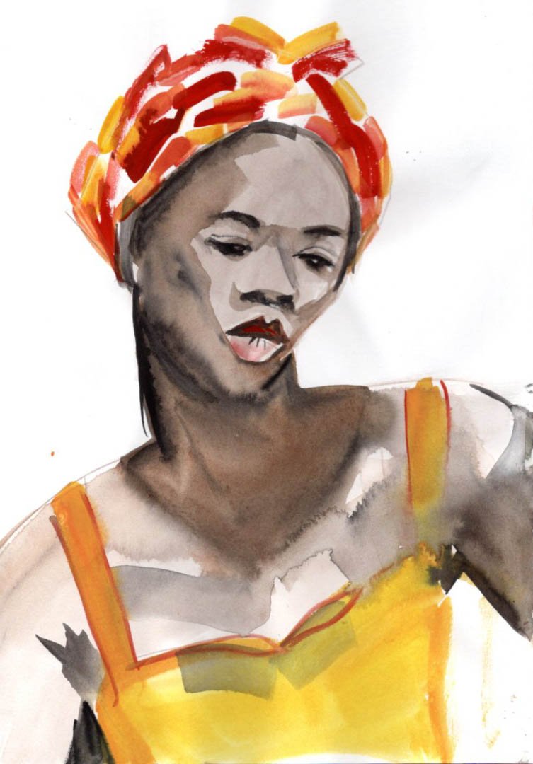 Fashion illustration, mayya sultan, watercolor, guache, people, portrait, woman, sketch